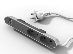 Prelungitor cu 2 prize si 2 porturi USB PowerBar |USB|, cu suport pentru birou