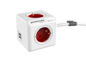 Prelungitor multipriza cu 2 porturi USB PowerCube |Extended USB| - 1.5 m - Roșu