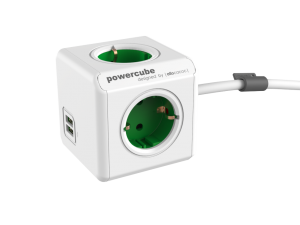 Prelungitor multipriza cu 2 porturi USB PowerCube |Extended USB| - 1.5 m - Verde