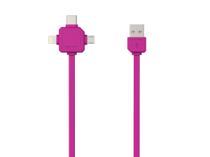 Cablu de incarcare cu mufe multiple USB-C / micro-USB / Lightning - 1,5m - Roz (magenta)