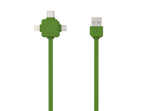 Cablu de incarcare cu mufe multiple USB-C / micro-USB / Lightning - 1,5m - Verde